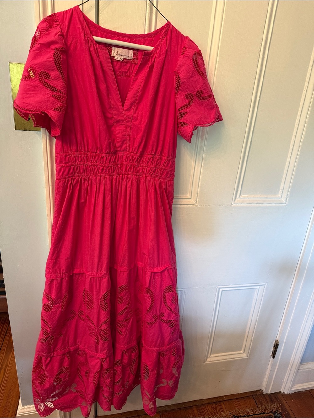 Anthropologie Fuchsia Eyelet Tiered Maxi Dress